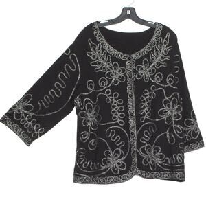 NWT Black Embroidered Floral Button Up Cardigan Plus Size 2X Evening Art To Wear